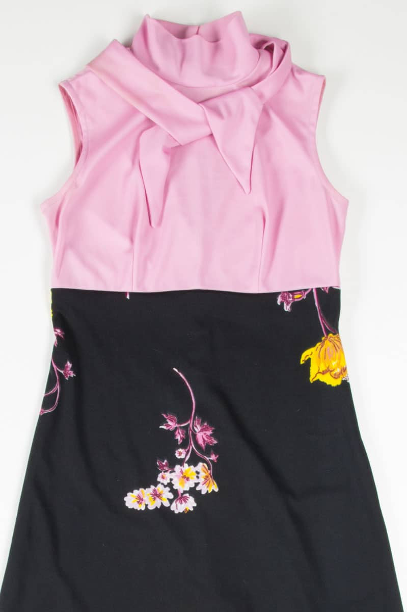 Pink & Black Floral Mock Neck Dress