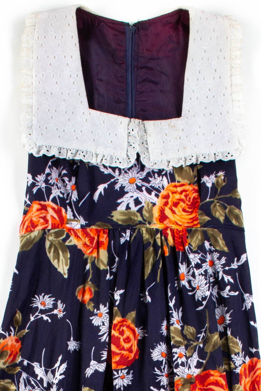 Navy Floral Lace Collar Maxi Dress