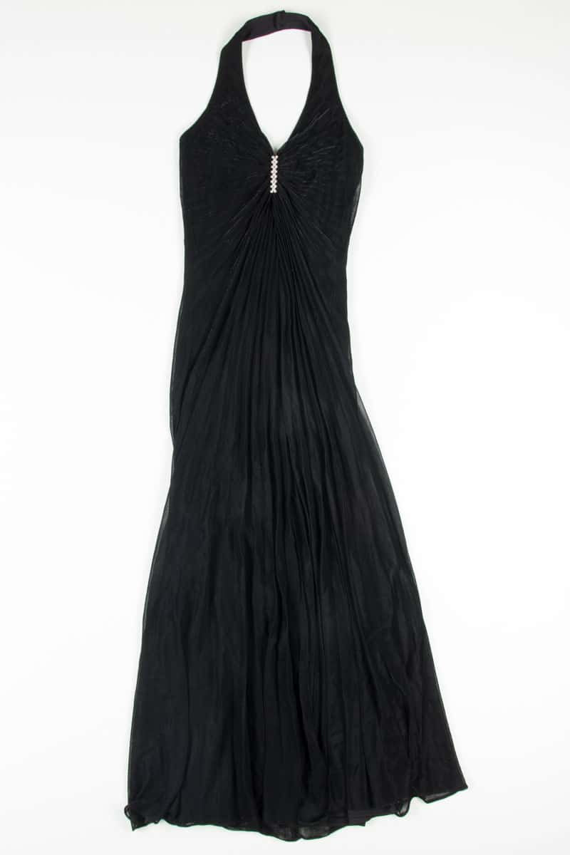 Black Mesh Shimmer Halter Prom Dress