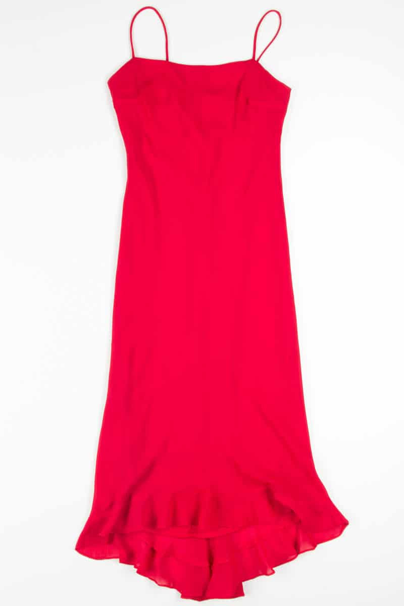 Red Chiffon Ruffle Evening Dress