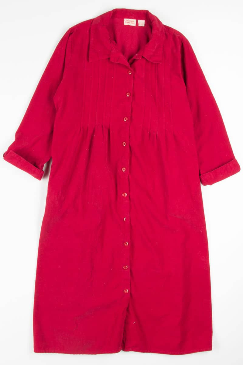 Red Button Front Shirt Dress