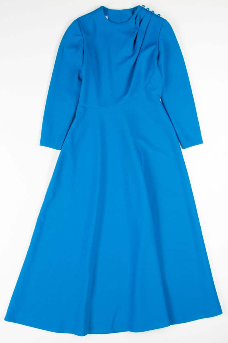 Blue Asymmetrical Button Shoulder Dress