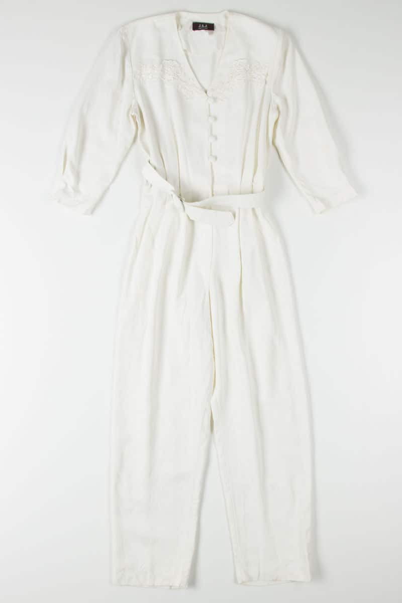 Stained White Floral Embroidered Jumpsuit