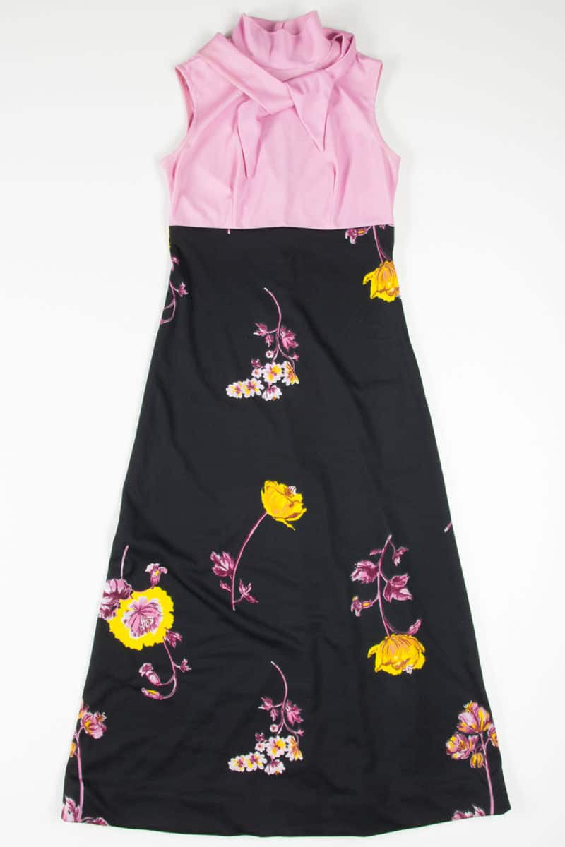 Pink & Black Floral Mock Neck Dress
