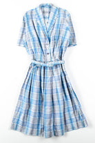 Blue Plaid Button Front Midi Dress