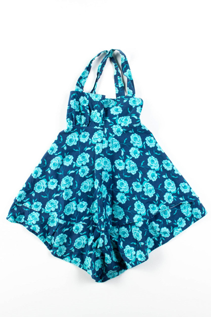 Blue Floral Cross Strap Dress