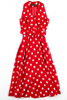 Red Silk Belted Maxi Dress