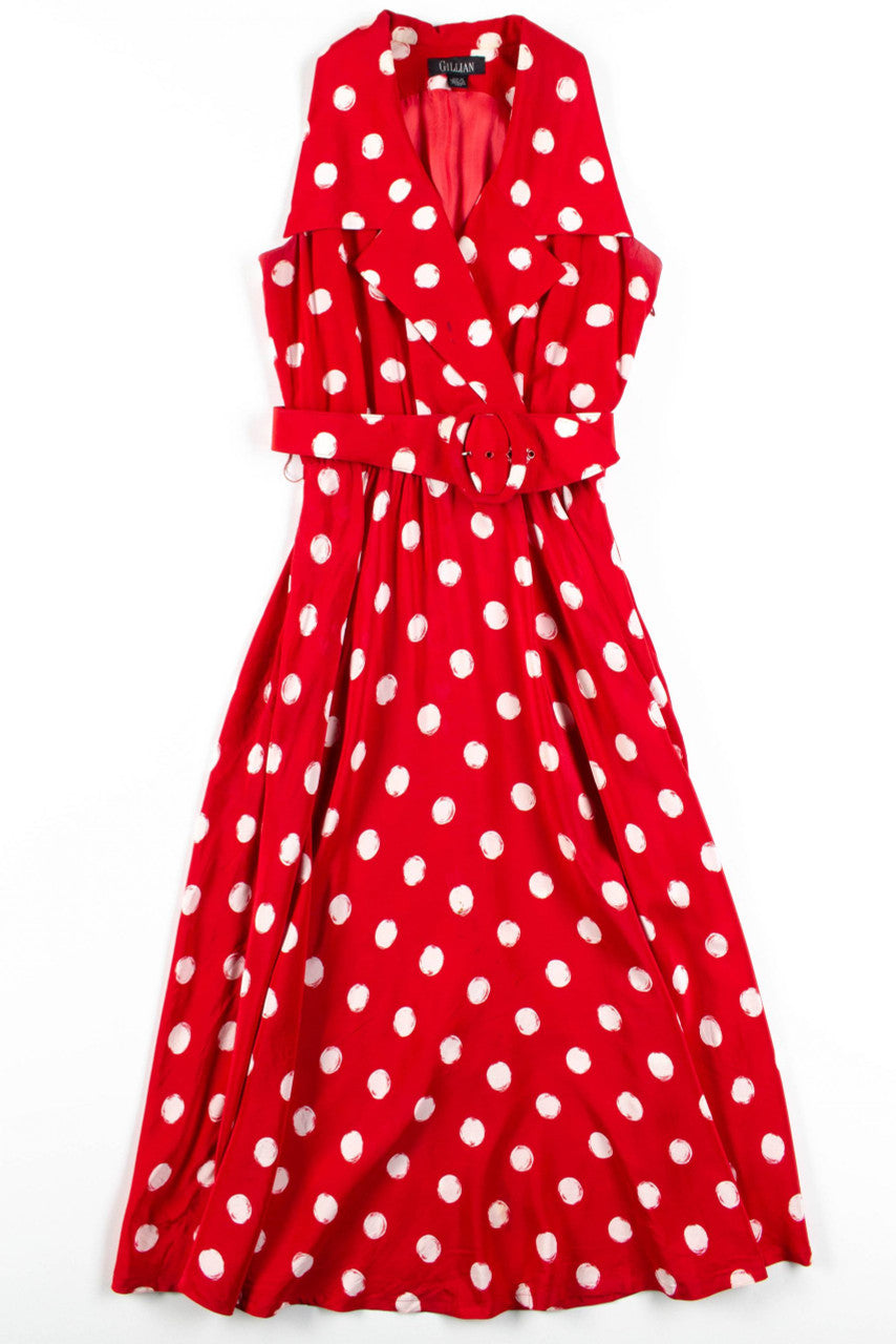 Red Silk Belted Maxi Dress