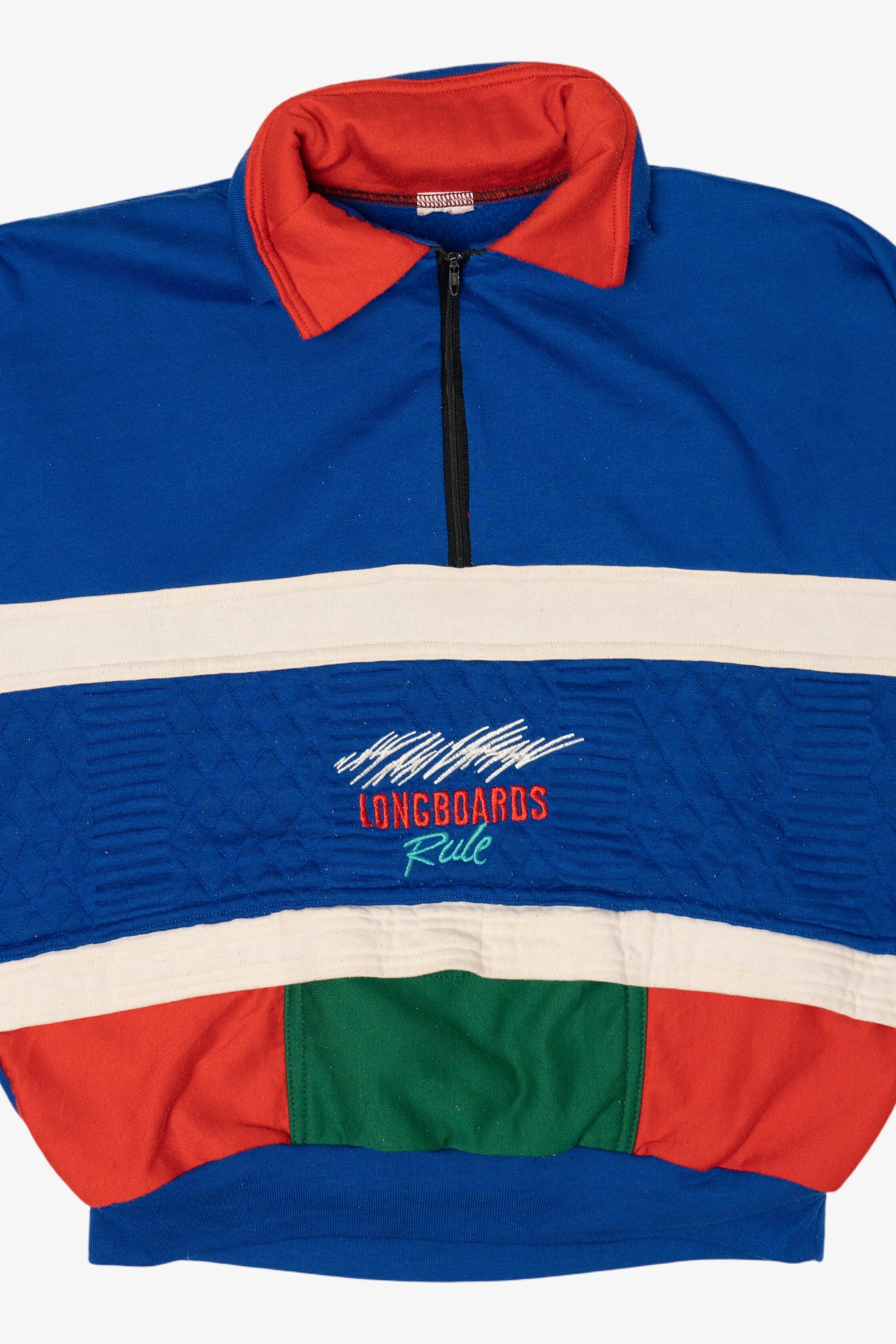 Vintage "Longboards Rule" Color Block Quarter Zip Sweatshirt (1990s)