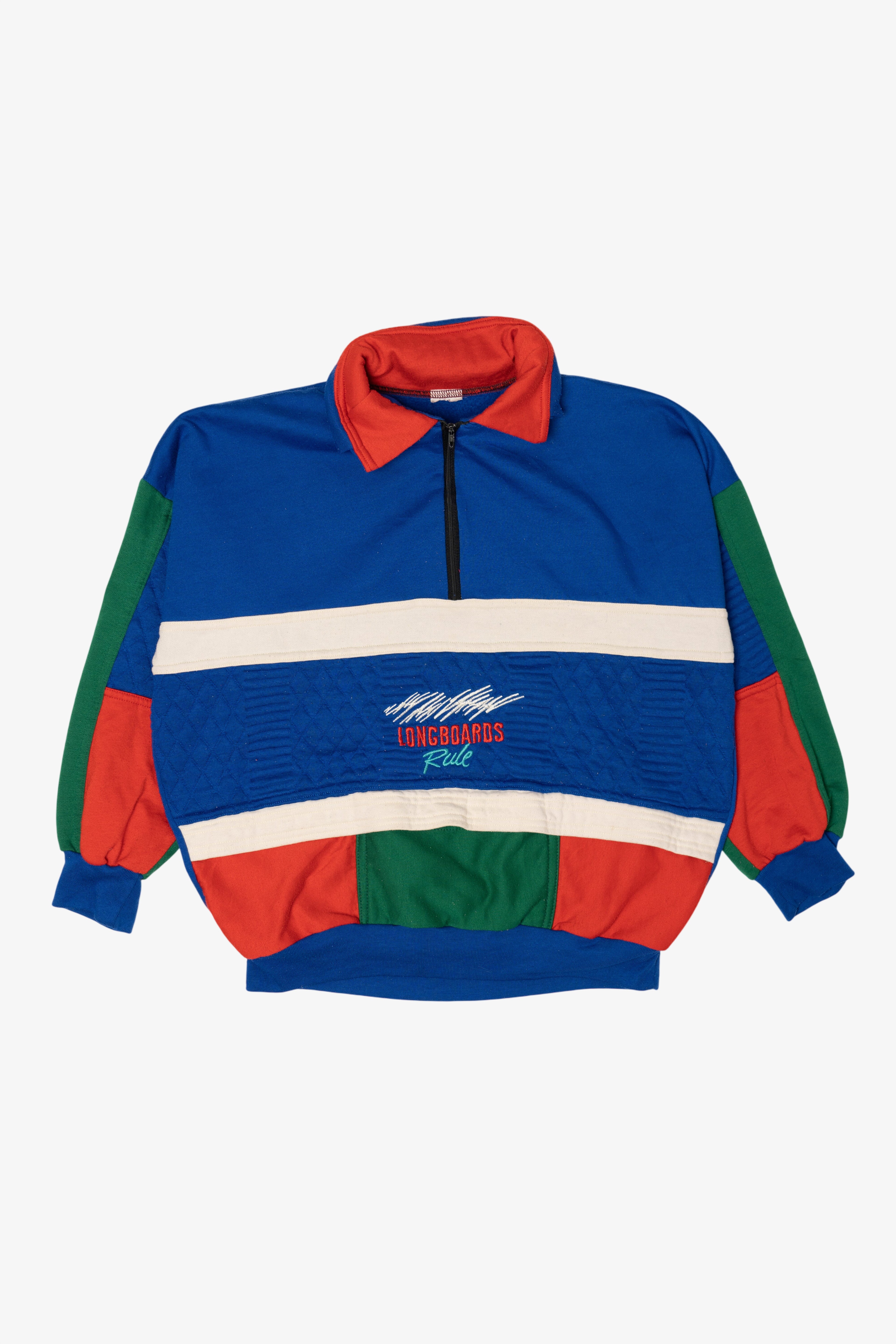 Vintage "Longboards Rule" Color Block Quarter Zip Sweatshirt (1990s)