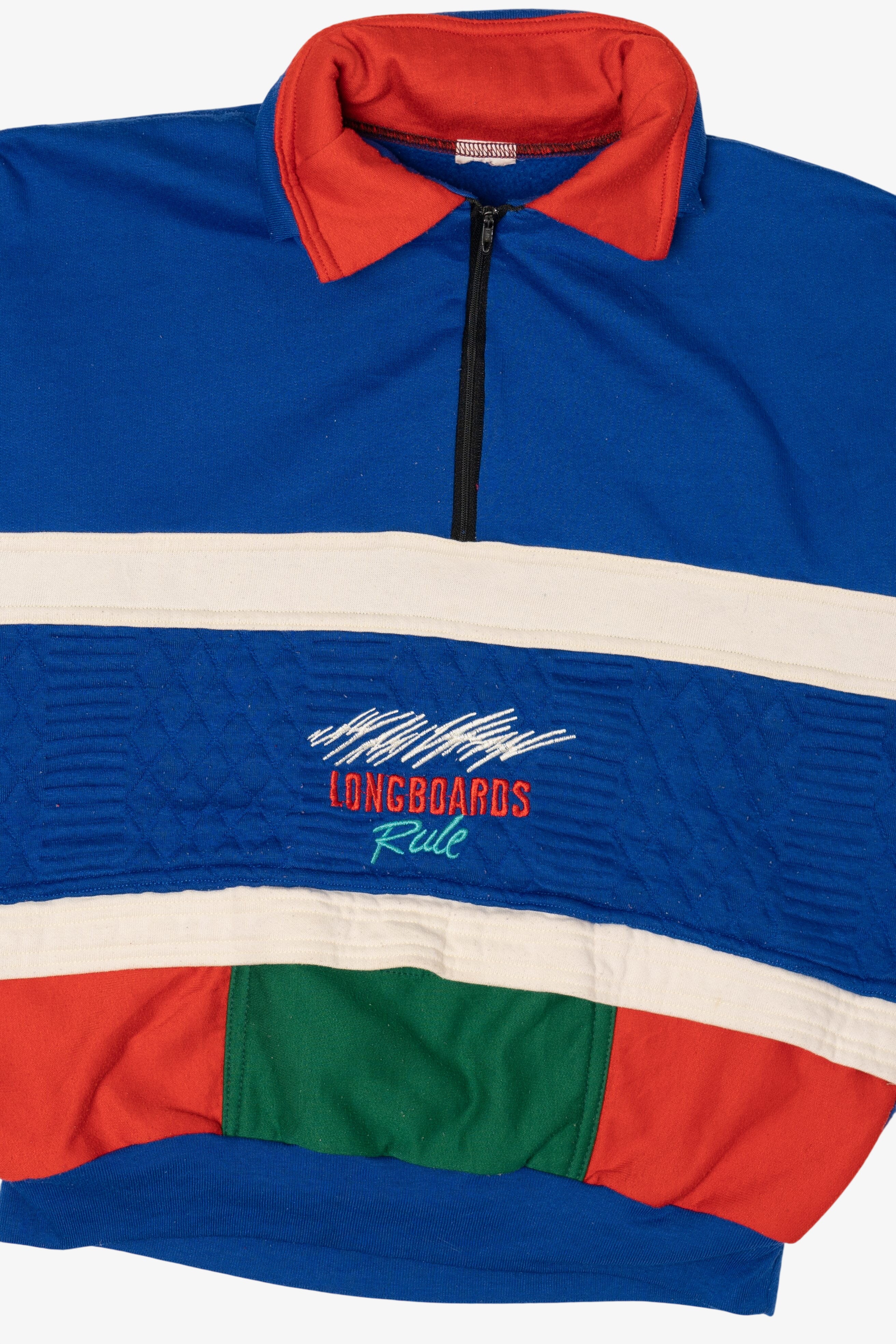 Vintage "Longboards Rule" Color Block Quarter Zip Sweatshirt (1990s)