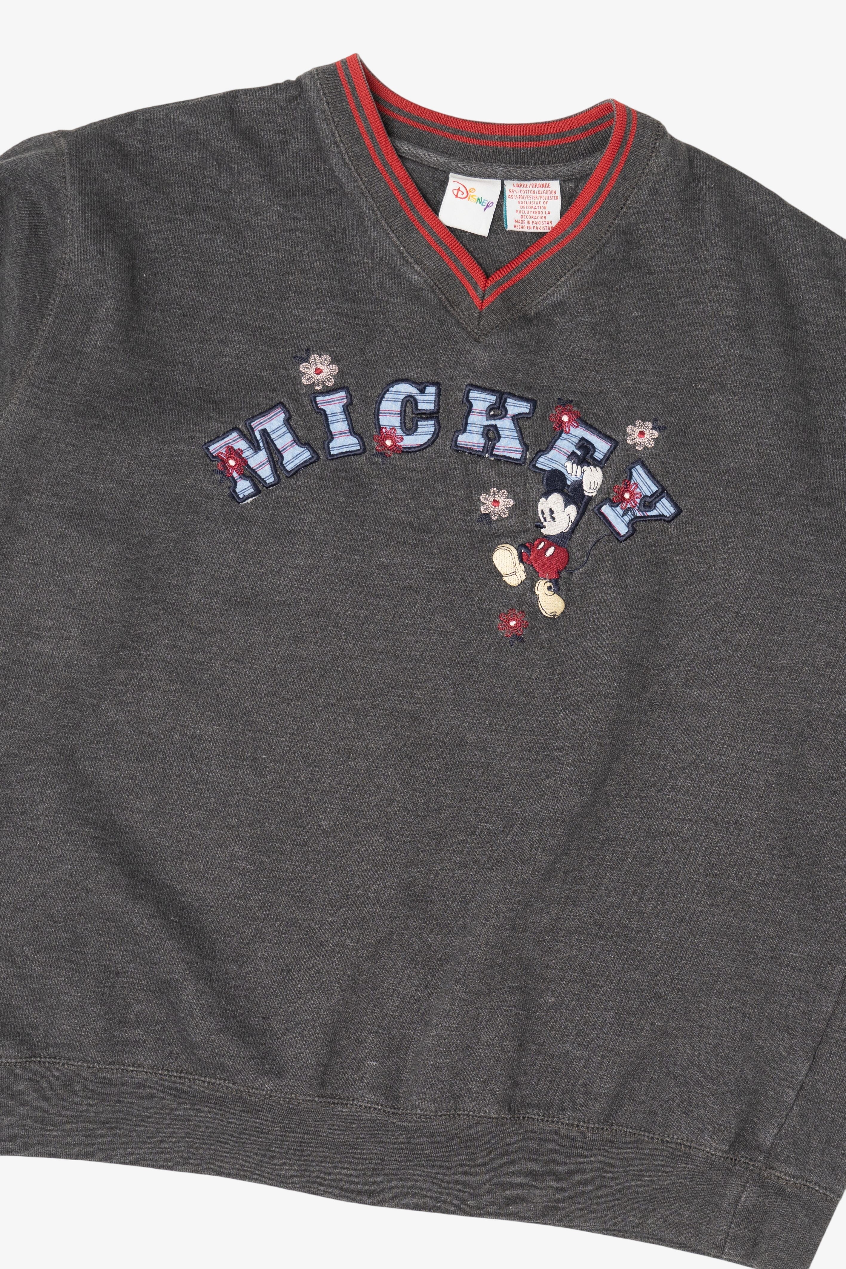 Vintage Dark Gray Embroidered Mickey Disney Sweatshirt (1990s)