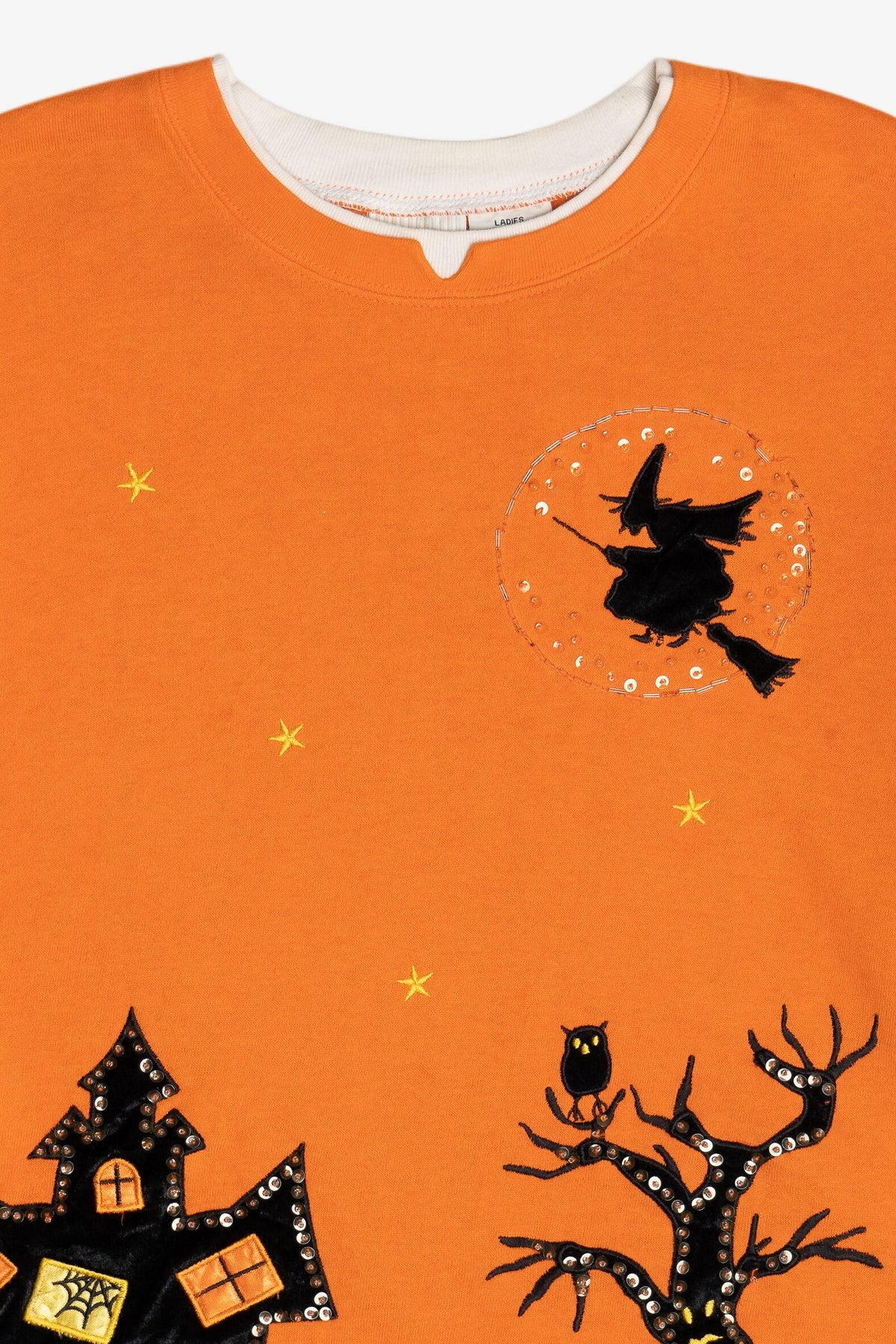 Vintage Halloween Haunted House Embroidered Scene Sweatshirt (1990s)