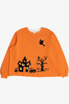 Vintage Halloween Haunted House Embroidered Scene Sweatshirt (1990s)