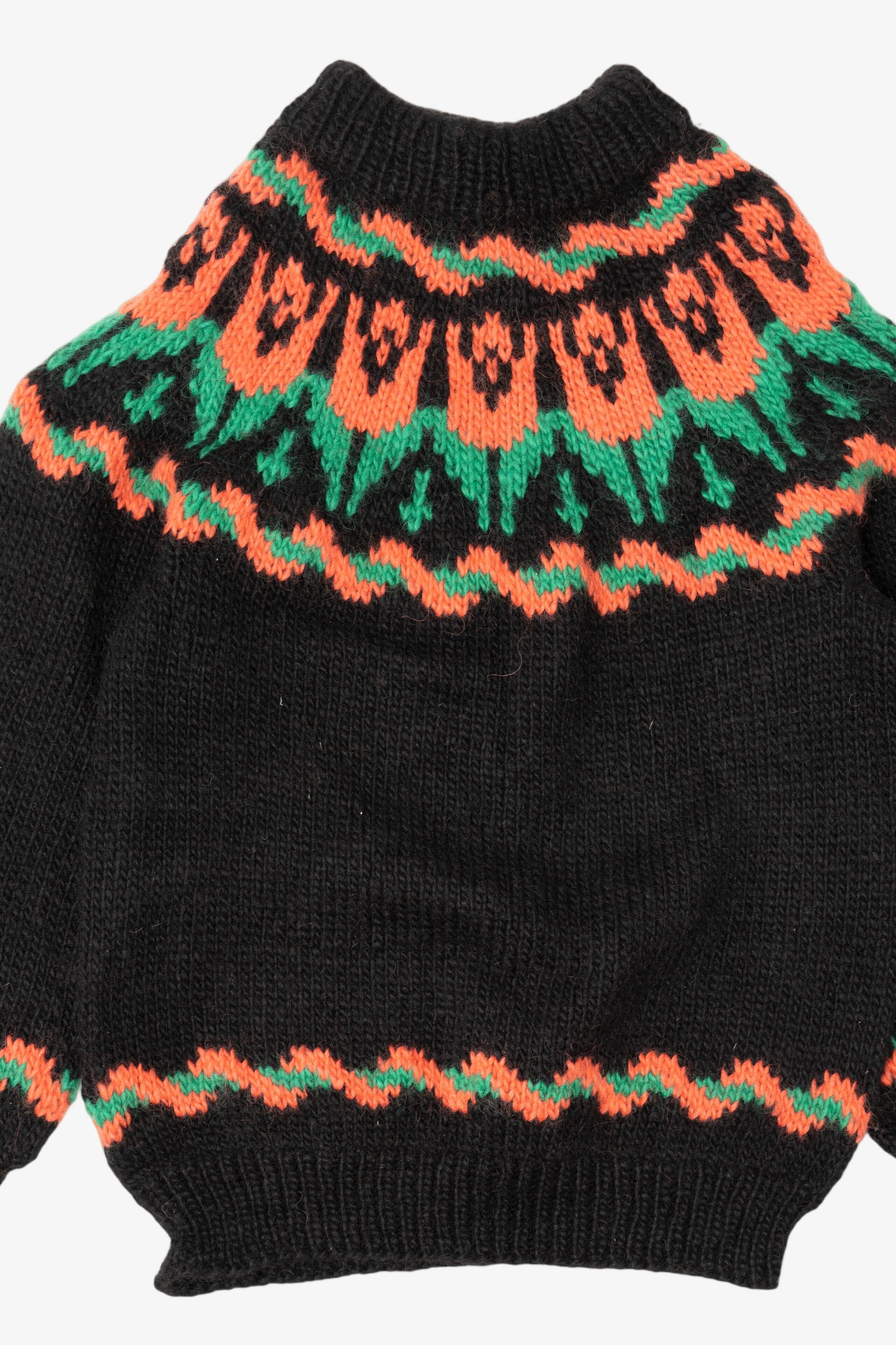 Vintage Black Floral Fair Isle Chunky Sweater (1990s)