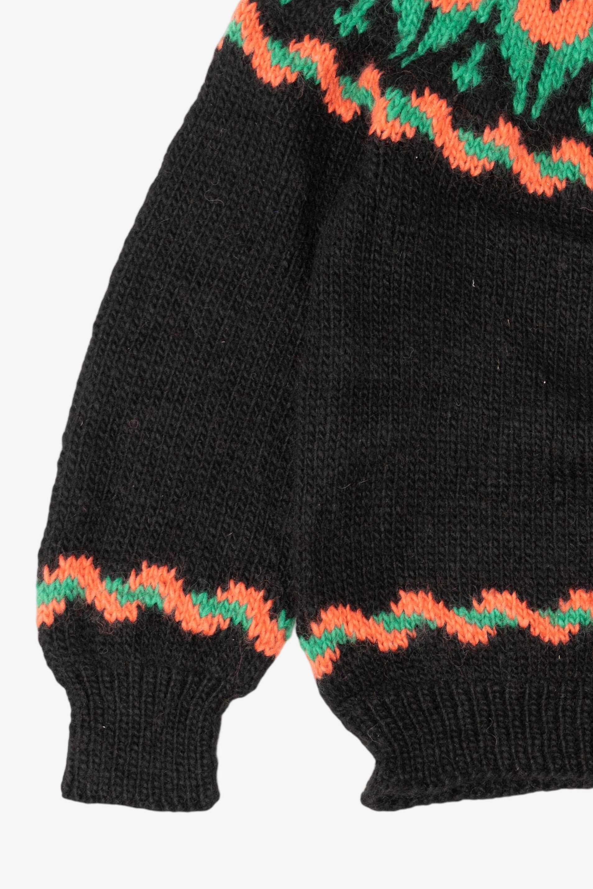 Vintage Black Floral Fair Isle Chunky Sweater (1990s)