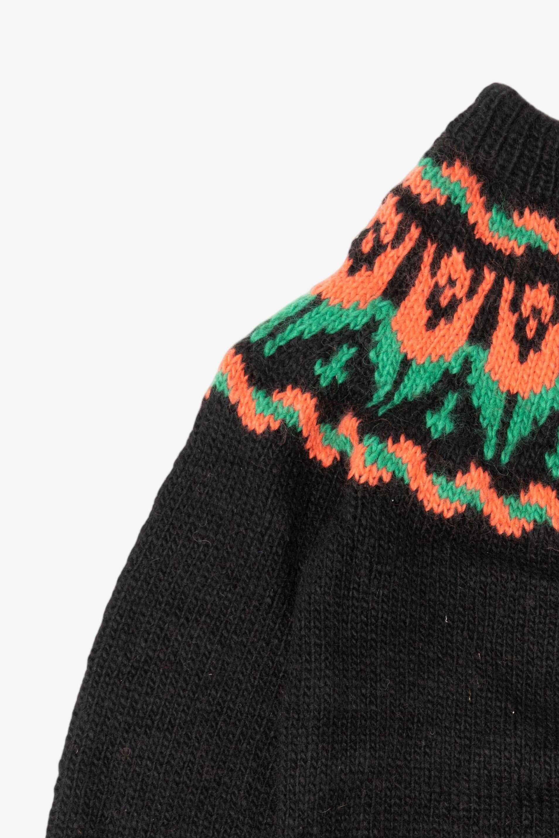 Vintage Black Floral Fair Isle Chunky Sweater (1990s)