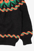 Vintage Black Floral Fair Isle Chunky Sweater (1990s)
