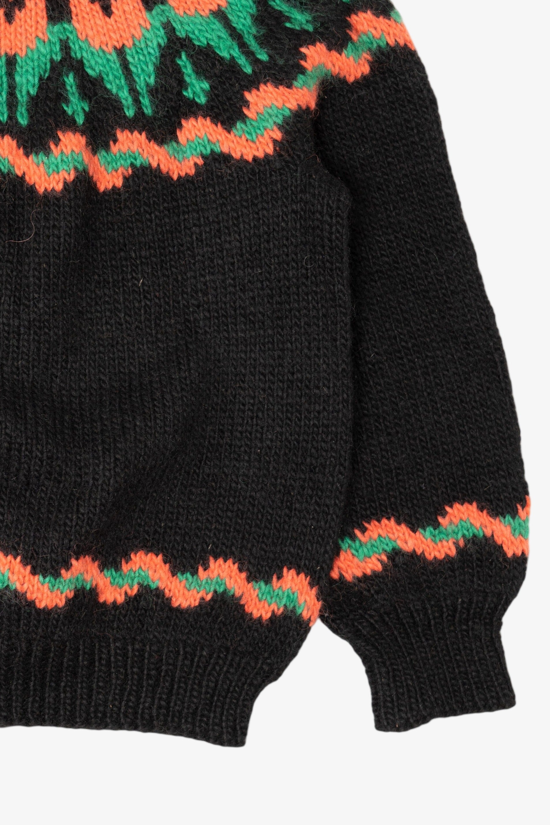 Vintage Black Floral Fair Isle Chunky Sweater (1990s)