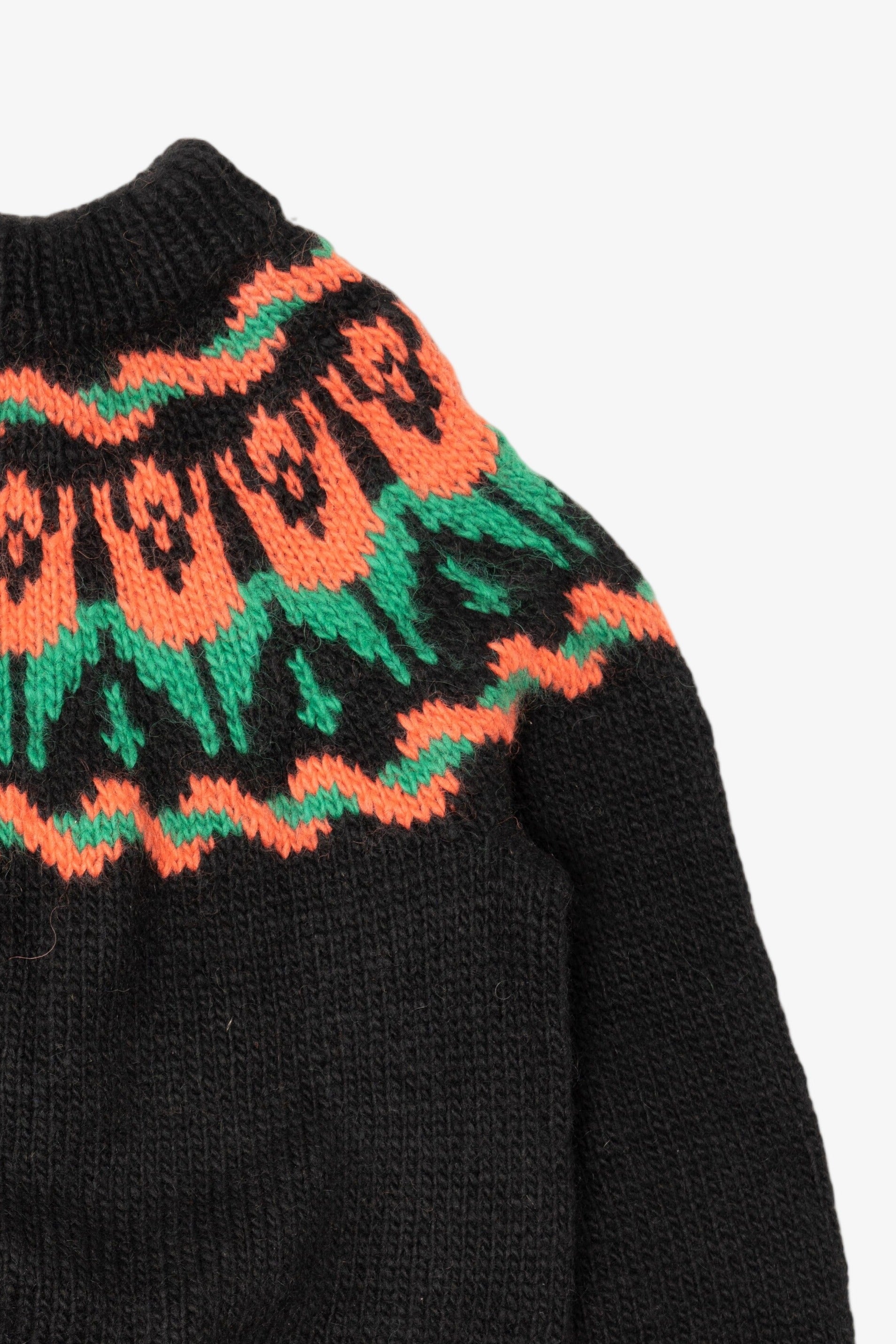 Vintage Black Floral Fair Isle Chunky Sweater (1990s)