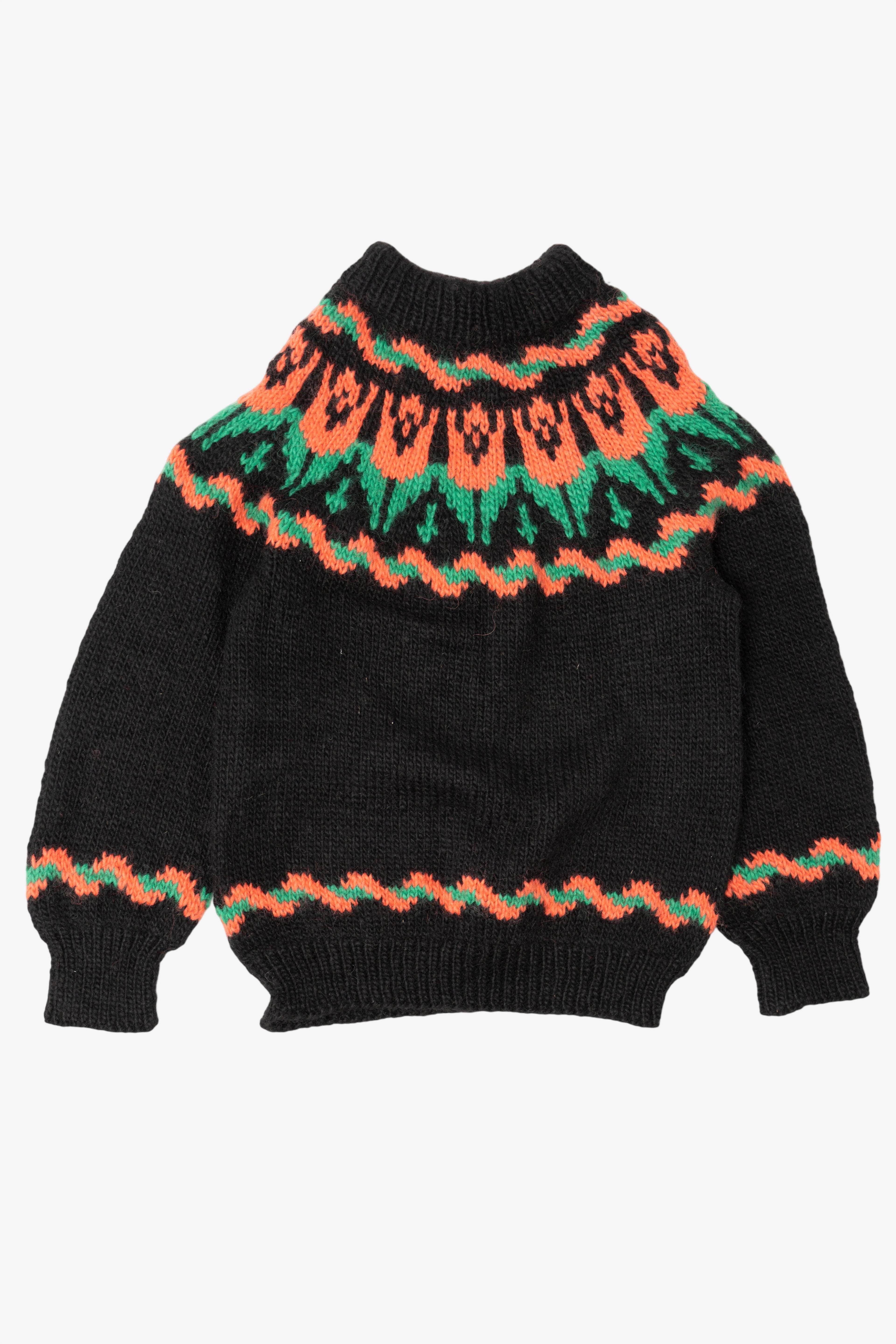 Vintage Black Floral Fair Isle Chunky Sweater (1990s)