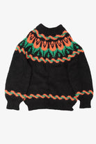 Vintage Black Floral Fair Isle Chunky Sweater (1990s)