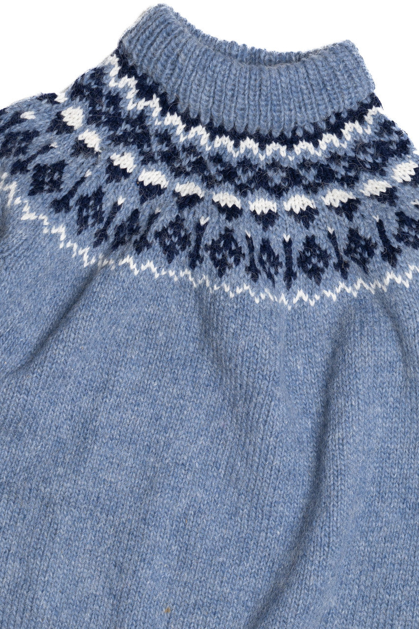 Light Blue Icelandic Wool Fair Isle Sweater 1073