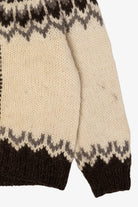 Vintage Brown And Ivory Fair Isle Cardigan Sweater (1990s)