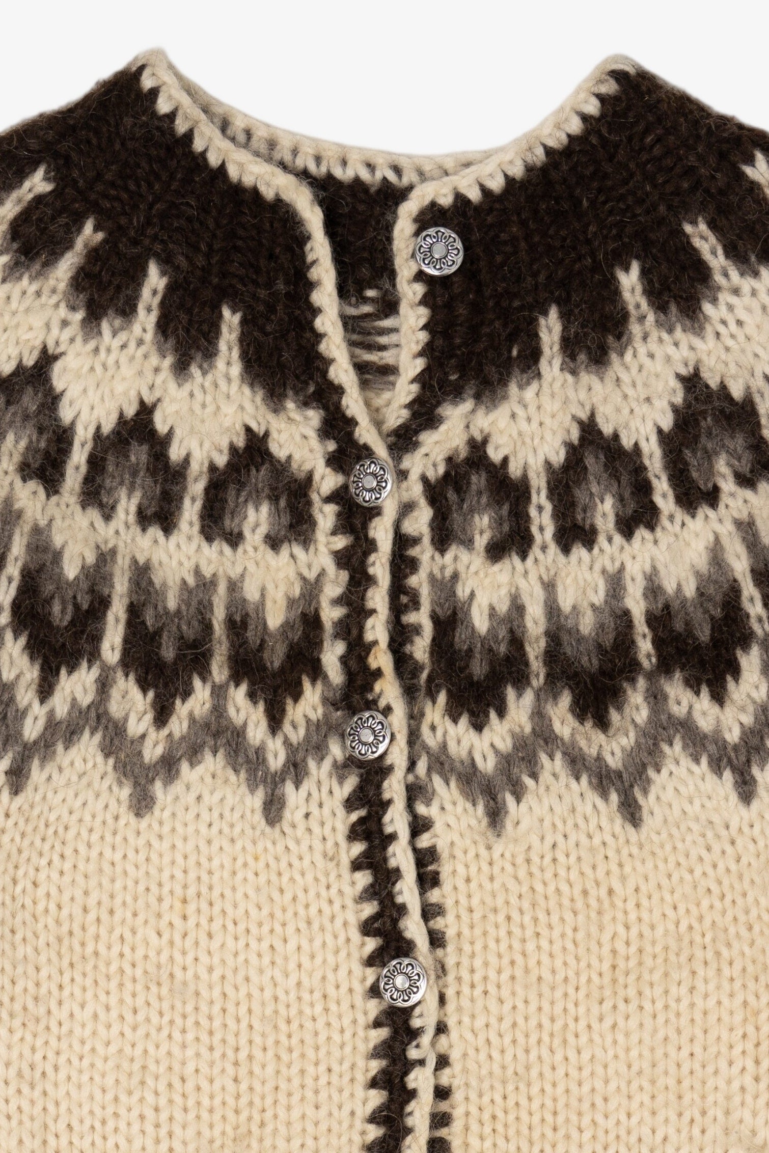 Vintage Brown And Ivory Fair Isle Cardigan Sweater (1990s)