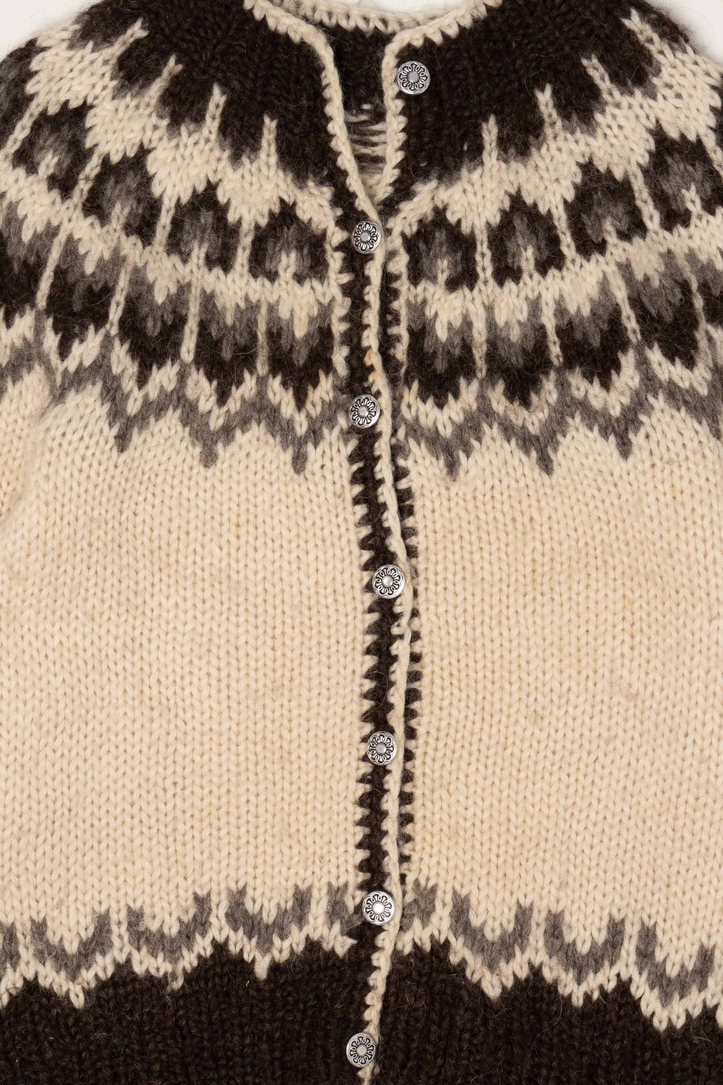 Vintage Brown And Ivory Fair Isle Cardigan Sweater (1990s)