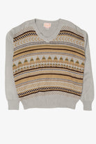 Vintage Light Gray Geometric Pattern Cascade V-Neck Sweater (1970s)