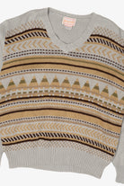 Vintage Light Gray Geometric Pattern Cascade V-Neck Sweater (1970s)