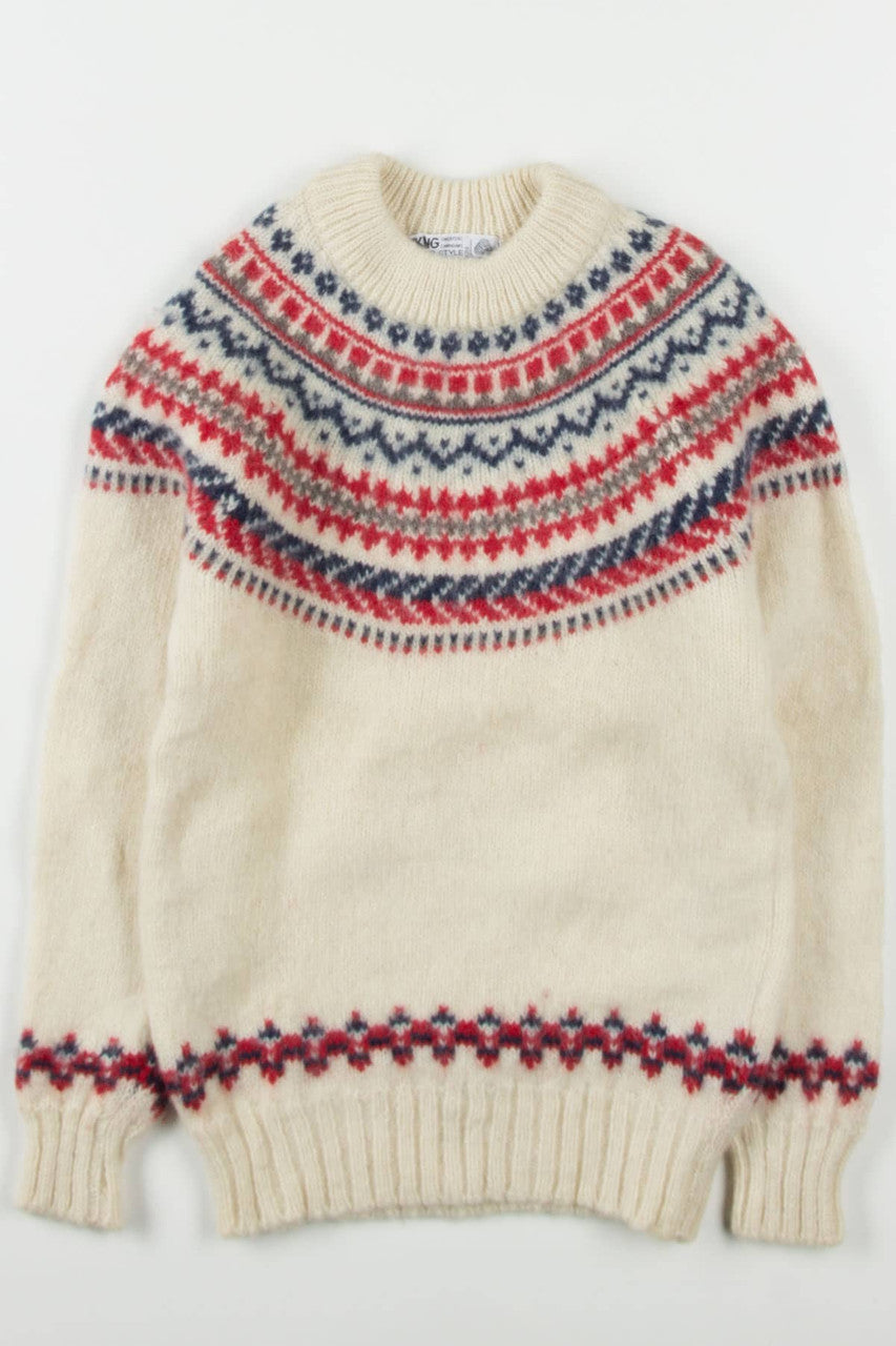 ノルディックニット vintage Iceland knit Vintage Vaka Wool Sweater Iceland 100% Wool Green, Red Floral