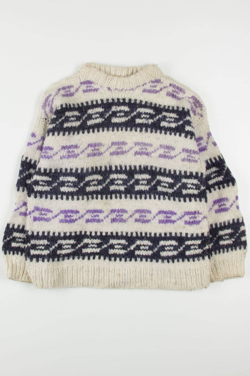 Vintage Violet Pattern Big Knit Sweater 772