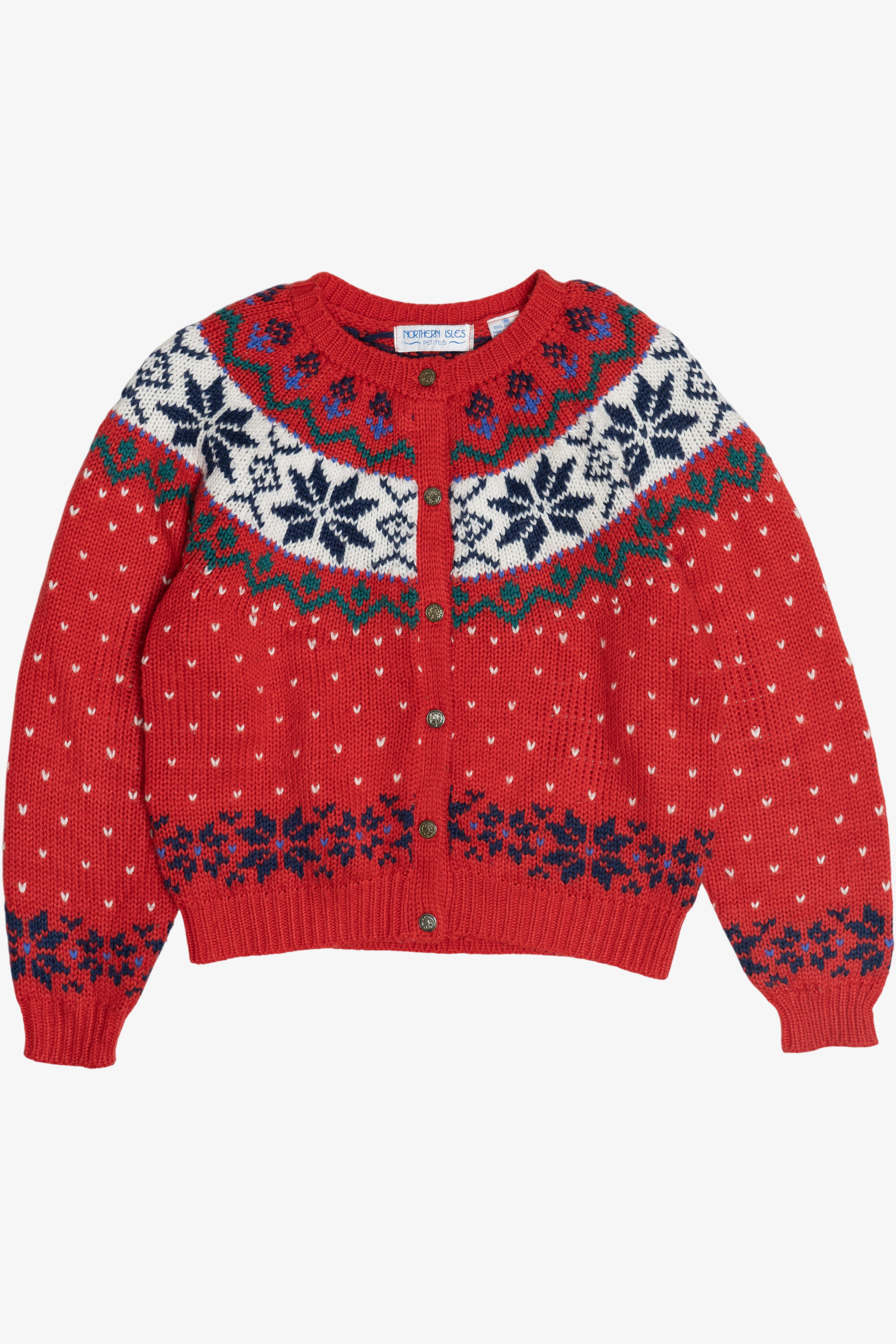 Vintage Northern Isles Petite Fair Isle Cardigan Sweater (1990s)