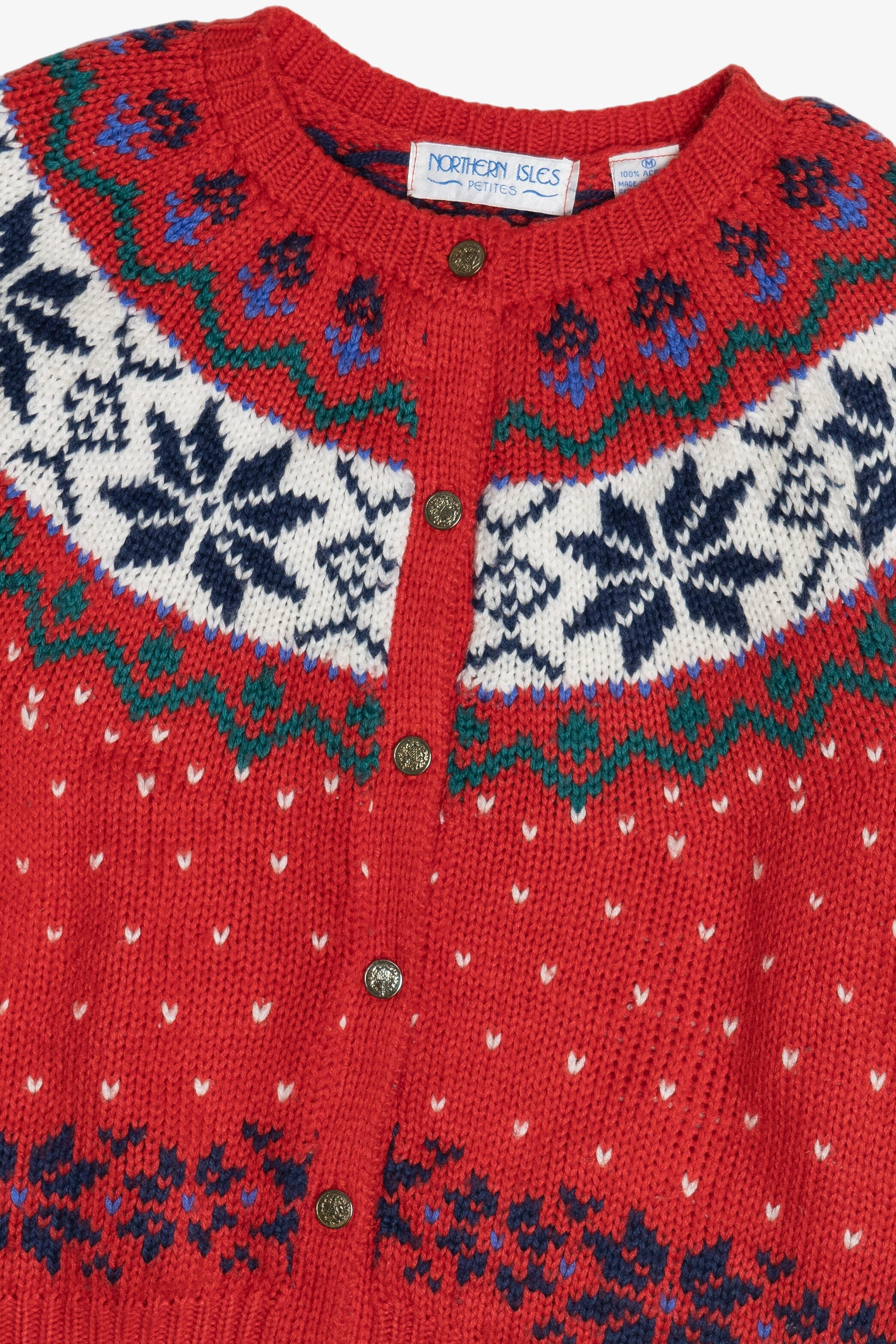 Vintage Northern Isles Petite Fair Isle Cardigan Sweater (1990s)