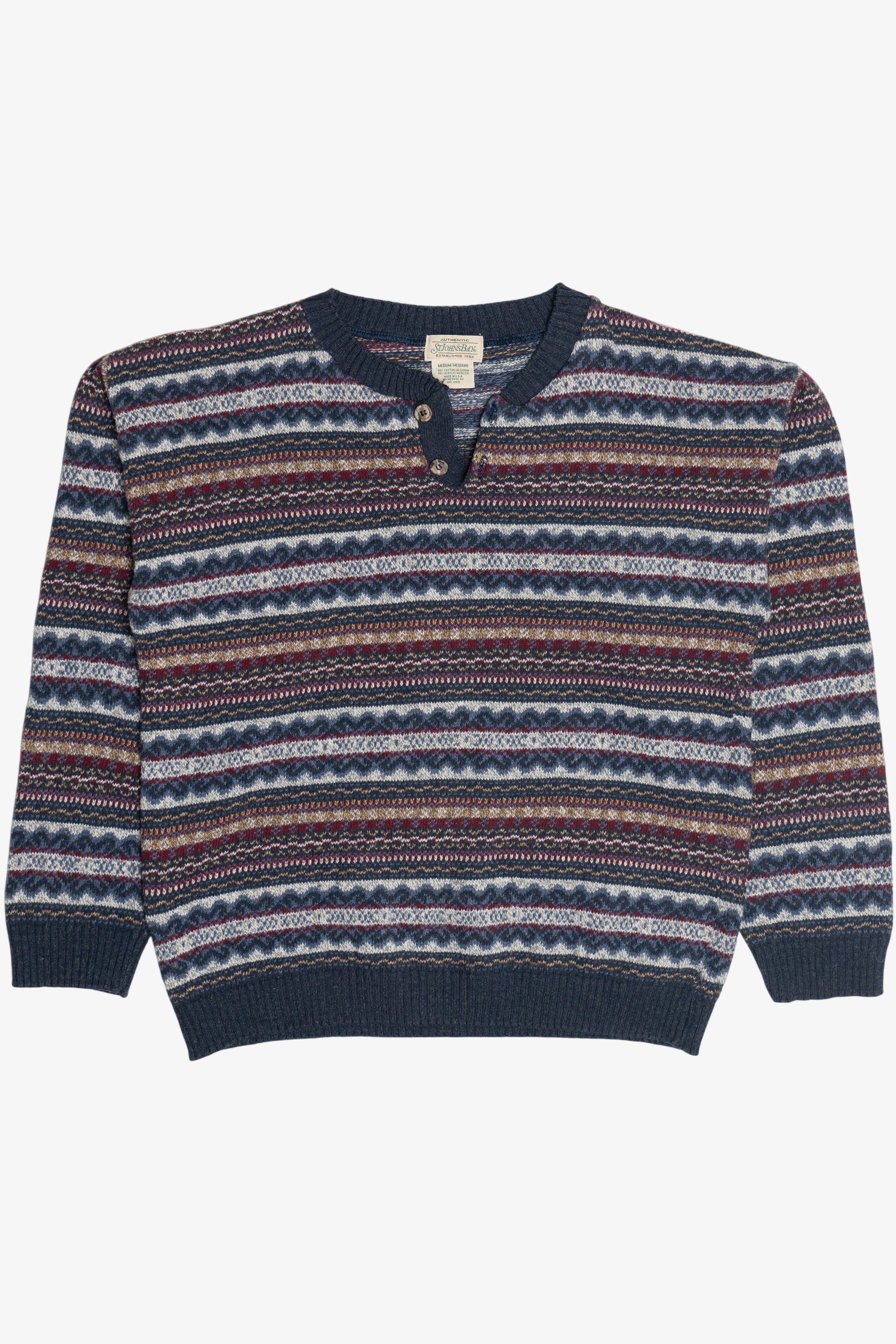 Vintage St. John's Bay Two Button Fair Isle Sweater (1990s)