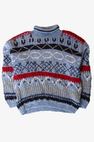 Vintage Blue Turtleneck Fair Isle Sweater (1990s)