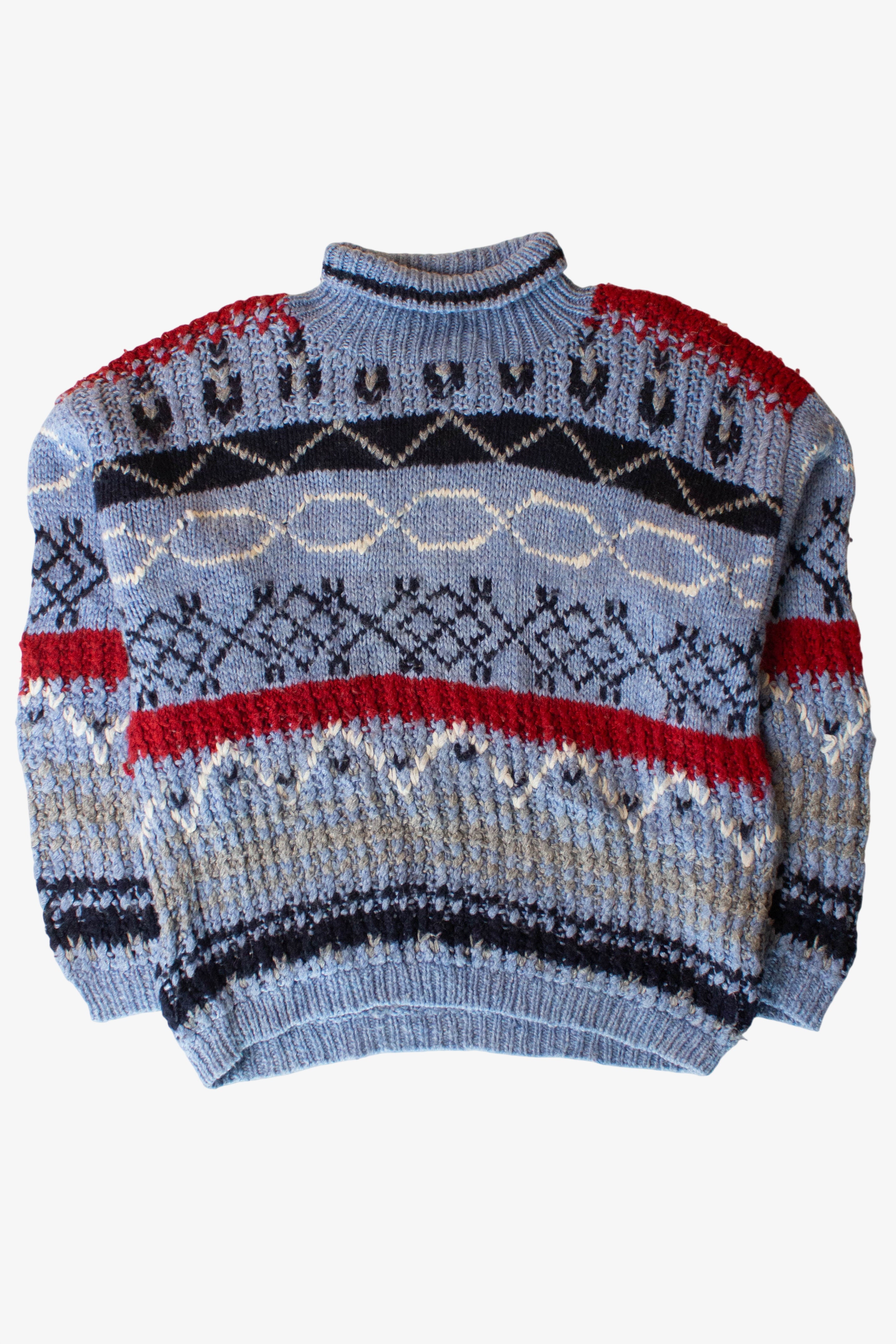 Vintage Blue Turtleneck Fair Isle Sweater (1990s)
