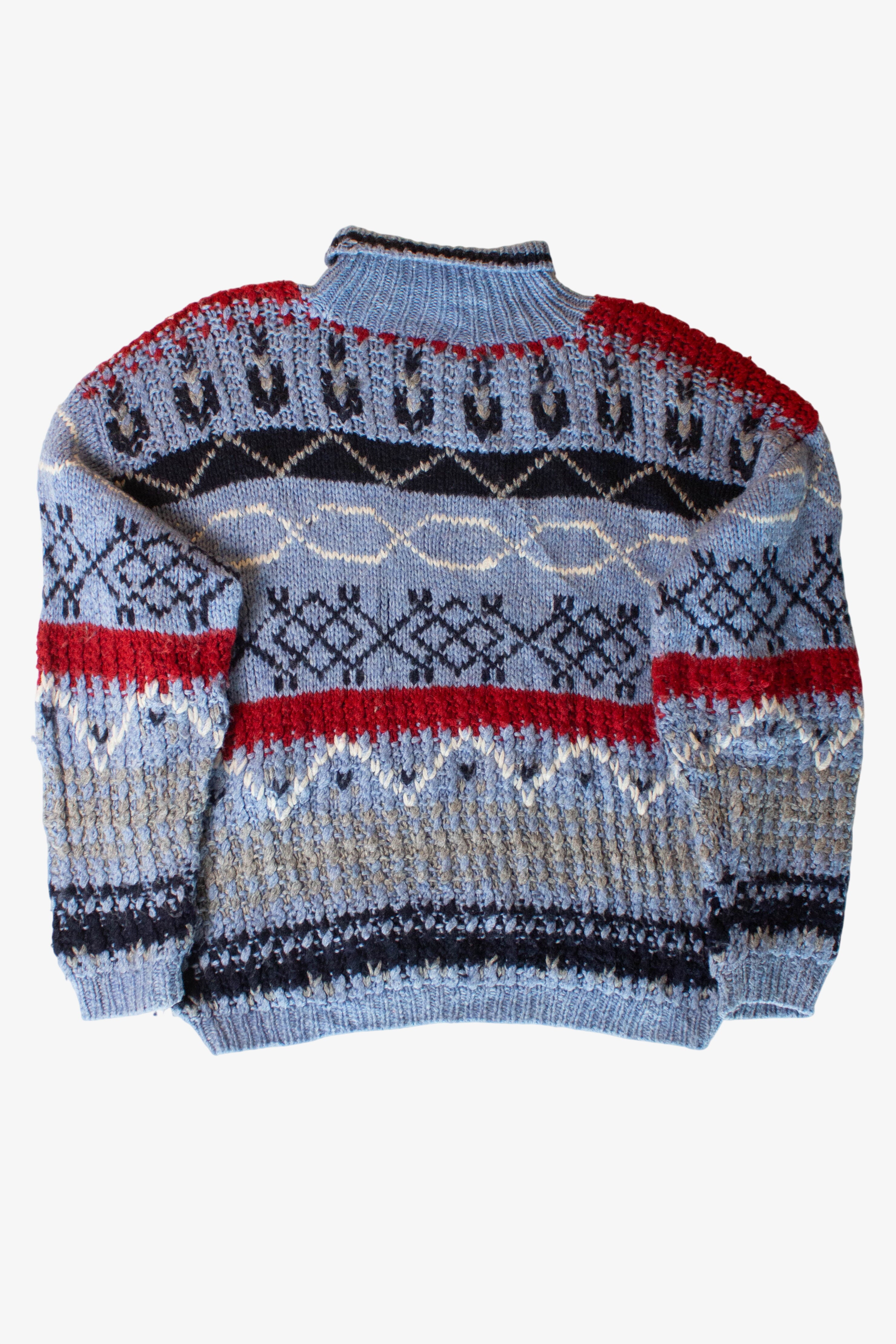 Vintage Blue Turtleneck Fair Isle Sweater (1990s)