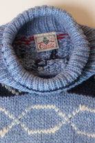 Vintage Blue Turtleneck Fair Isle Sweater (1990s)