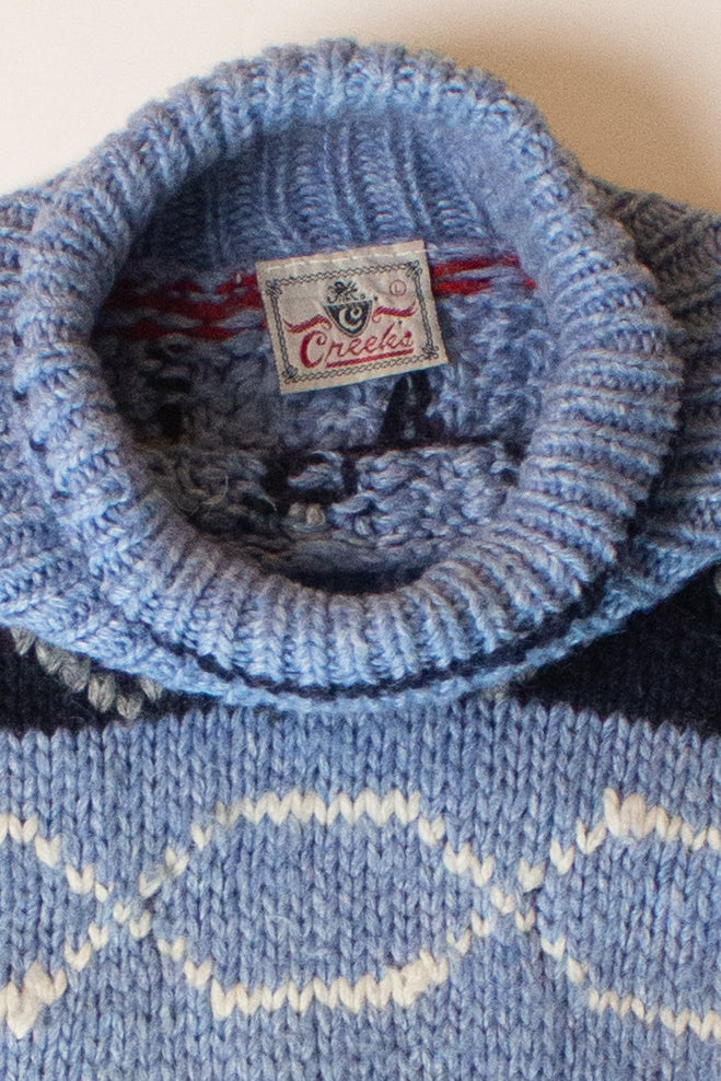 Vintage Blue Turtleneck Fair Isle Sweater (1990s)