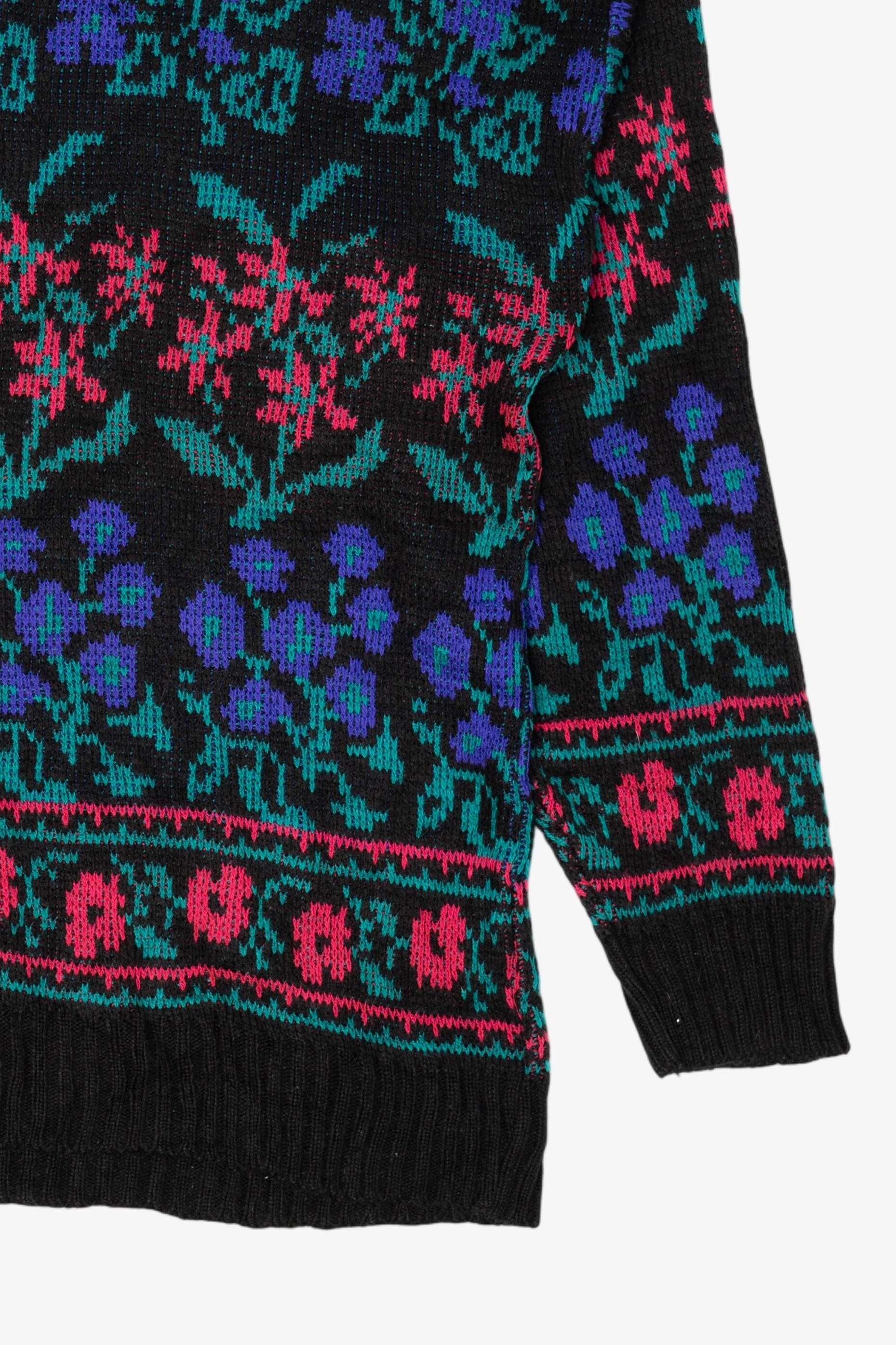 Vintage Black Floral Pattern Sweater (1980s)
