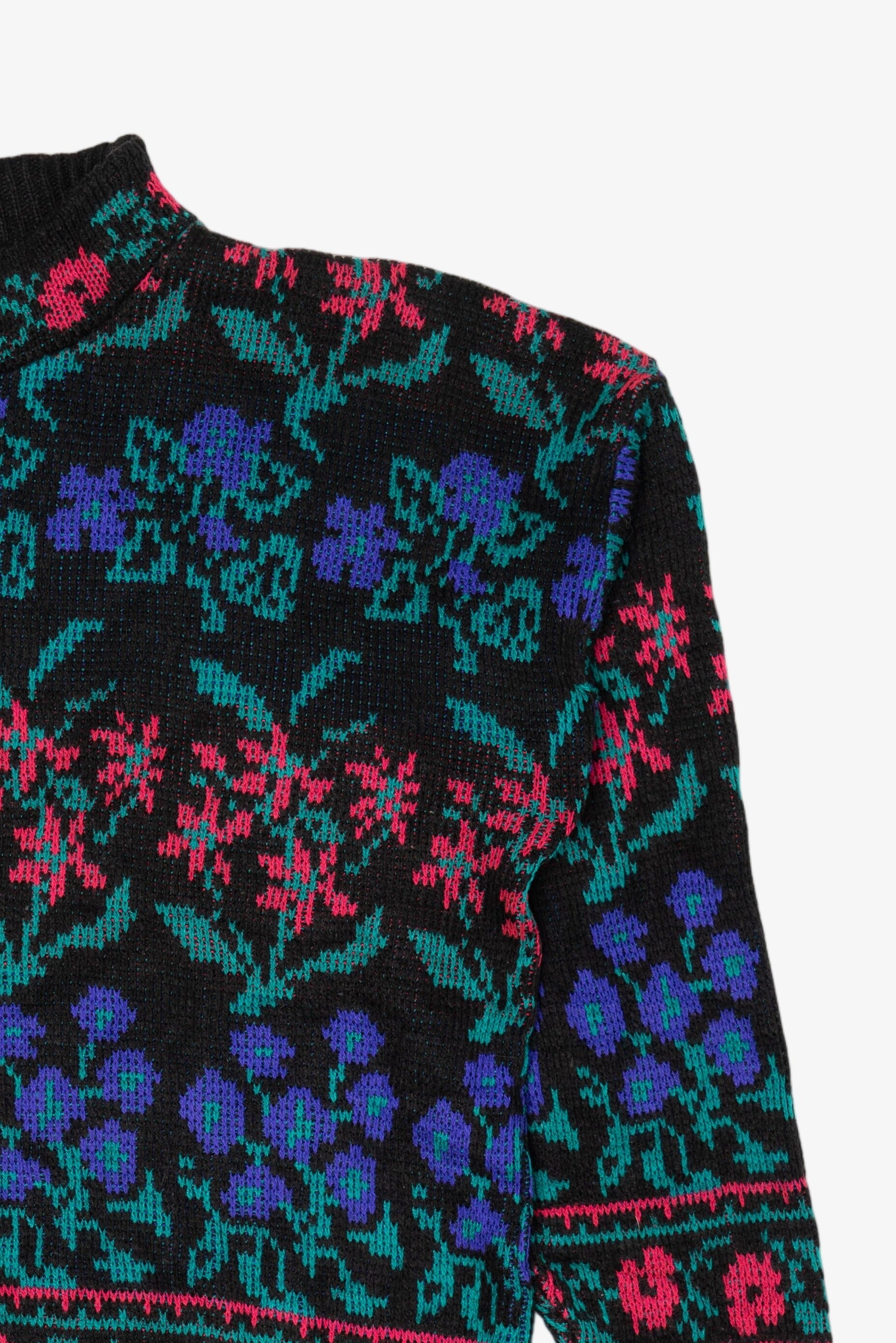 Vintage Black Floral Pattern Sweater (1980s)