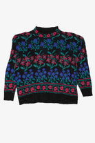 Vintage Black Floral Pattern Sweater (1980s)