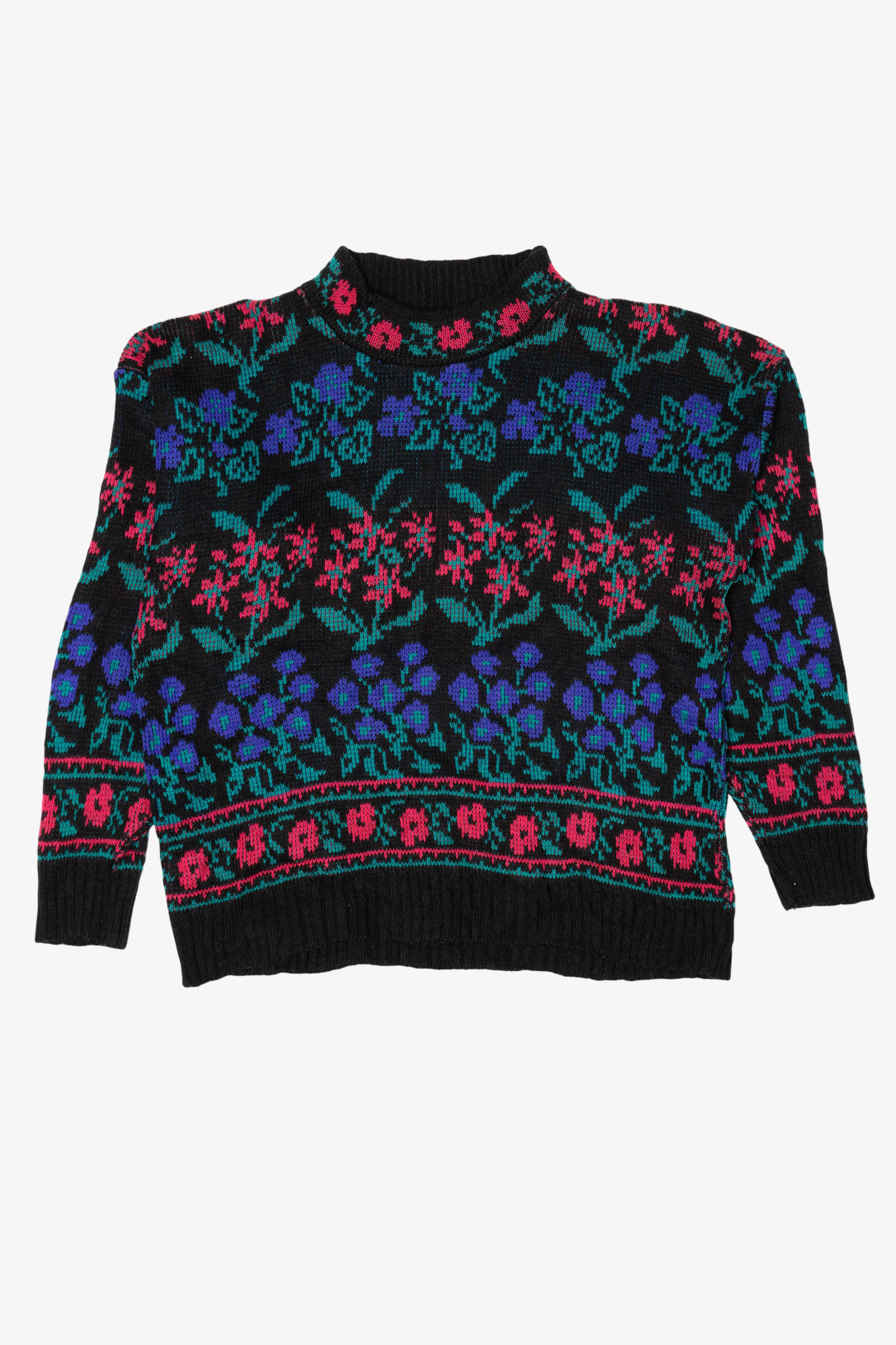 Vintage Black Floral Pattern Sweater (1980s)