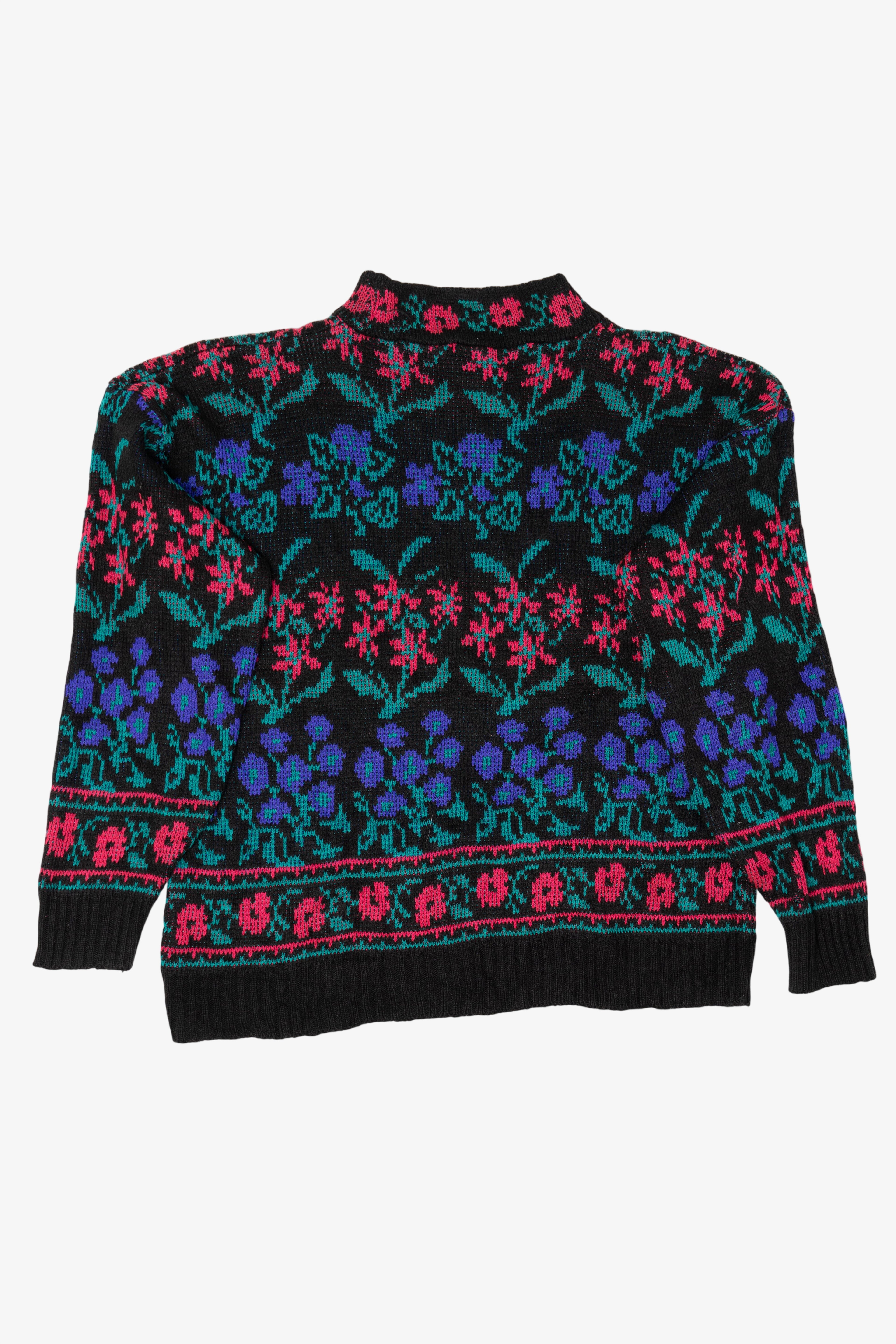 Vintage Black Floral Pattern Sweater (1980s)