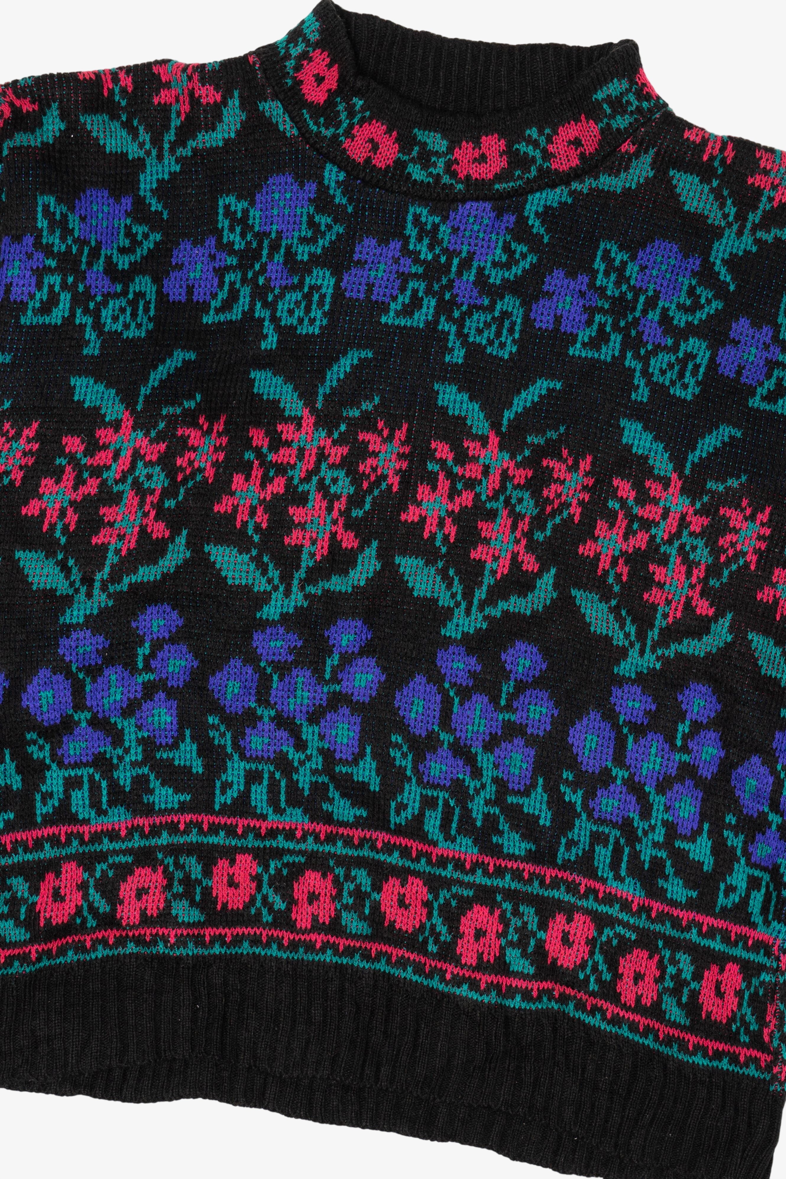 Vintage Black Floral Pattern Sweater (1980s)