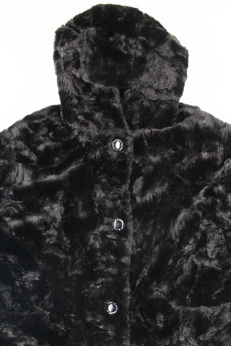 Reversible Black Hooded Vintage Fur Coat