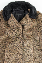 Black Collar Leopard Print Fur Coat